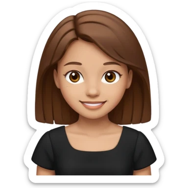 Make a girl, she have brown hair and eyes, smiling and she is in a black dress sticker