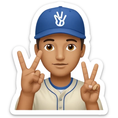 Cool hip guy with NY baseball cap doing a peace sign with his fingers sticker