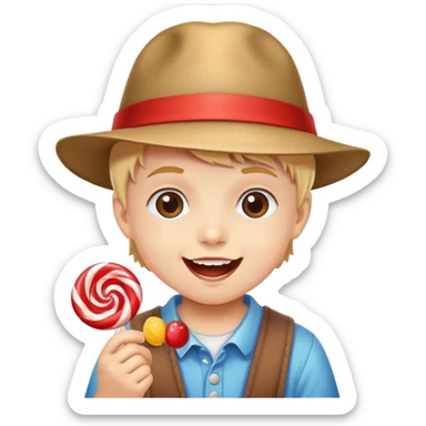 happy Kid with hat eating cand sticker