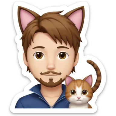white boy with cat tail with goatee hair and cat ears with brown hair and anime features sticker