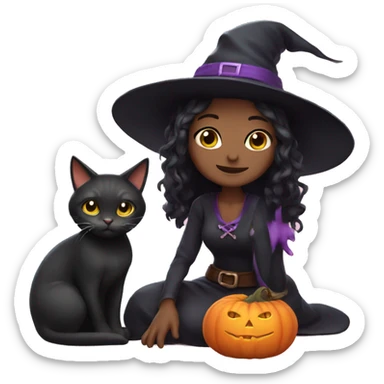 Cute witch with cat sticker
