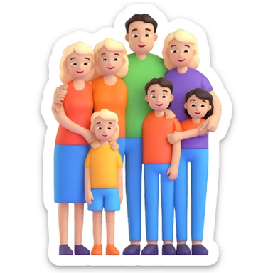 cheerful family of four hugging sticker