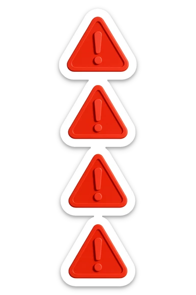 segnali di pericolo con punti esclamativi rossi fluttuano in aria verticalmente isolati su sfondo bianco sticker