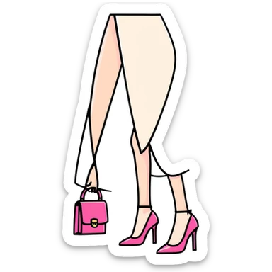 Girly fashion items like pink lipstick, high heels, and handbag sticker