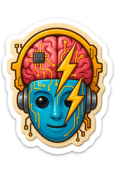 Add more tech elements such as circuit lines, microchips, or digital screens to the icon while keeping it modern, minimalistic, and expressive. Maintain the clean, colorful emoji style and preserve the transparent background. sticker