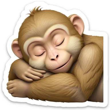 Meme-Worthy cute Sleeping Macaque Portrait Emoji, Head resting peacefully with a contented smile, showcasing soft, downy fur and eyes gently closed in serene slumber, Simplified yet comically adorable features, highly detailed, glowing with a soft, drowsy glow, high shine, relaxed and utterly lovable, stylized with an air of playful laziness, bright and heartwarming, soft glowing outline, capturing the essence of a sleeping macaque that feels destined to become the next viral icon of adorable rest! sticker