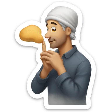 man smelling flour on his fingertip  sticker