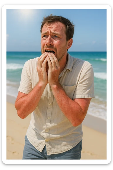 uomo a mare con paura delle ustioni, ed è un po' bruciato sticker