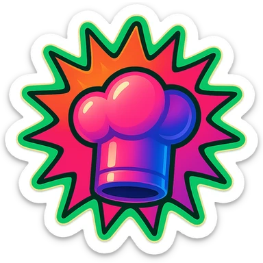chef's hat, colors explosion, playful and modern with gradient FF4D67, 9D34FF gradient, border green neon, vibrant, matching image reference  sticker