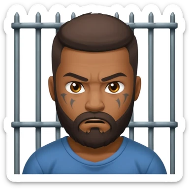 angry tattooed bearded boy male prisoner with prison cell bg sticker