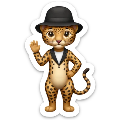 full body leopard in a black hat sticker