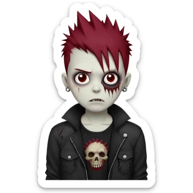 zombie boy with dark red spiky emo hair and black shirt sticker