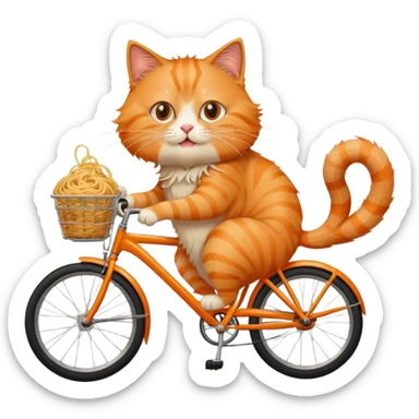 Cat on a bike eating spaghetti sticker