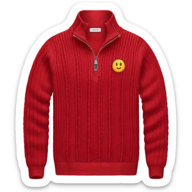 red knitted quarter zip with the knitting visible sticker
