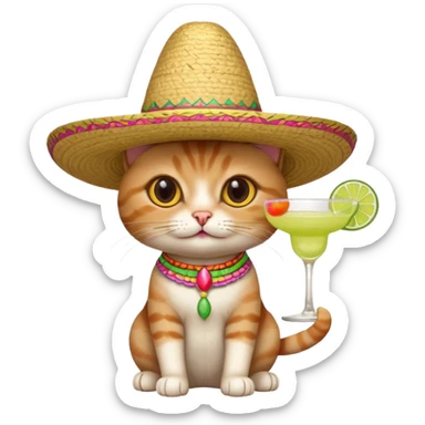 cat with sombrero and margarita sticker