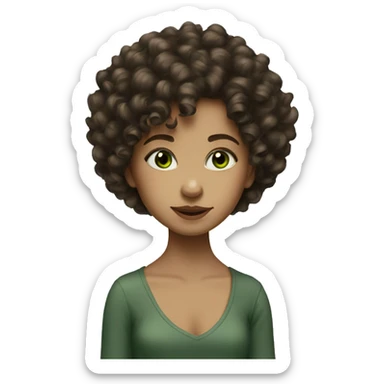 Girl with dark brown curly hair white green eyes small nose small lips sticker