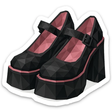 BLACKPINK-inspired gothic shoes, no hearts, faceted and modern, black and pink sticker