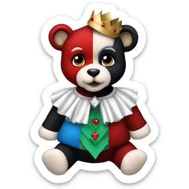 Teddy bear. Harlequin. Harley Quinn bear. Jester ruffles. Diamond shapes.  sticker