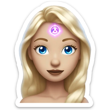 magical diva with thin pink andromedan face long blonde hair and blue eyes glowing third eye sticker