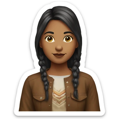 girl dark hair with streaks of color in her hair and America indian heritage plain clothing sticker