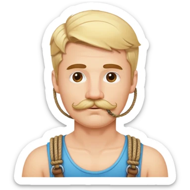 Blond guy with a mustache and chin hair in a rope harness  sticker