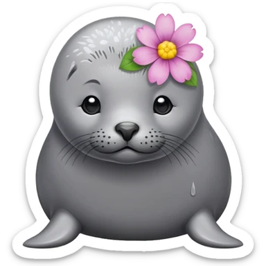 Seal on the beach with the flower pin on the head sticker