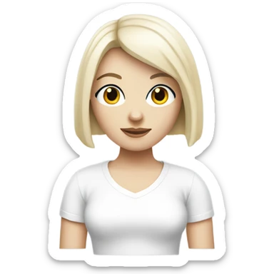 pale skin woman with black bob haircut white t shirt sticker