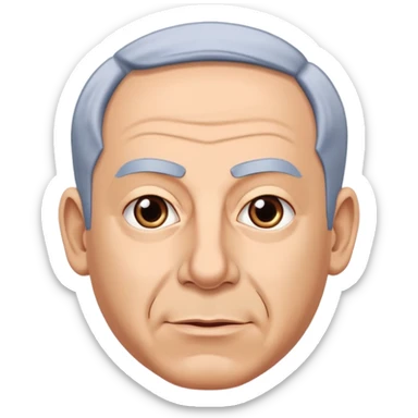Create a highly recognizable emoji-style illustration of Benjamin Netanyahu, with simplified facial features, exaggerated expressions, and a cartoonish look, focusing on clear and iconic shapes, flat colors, and a clean vector style sticker
