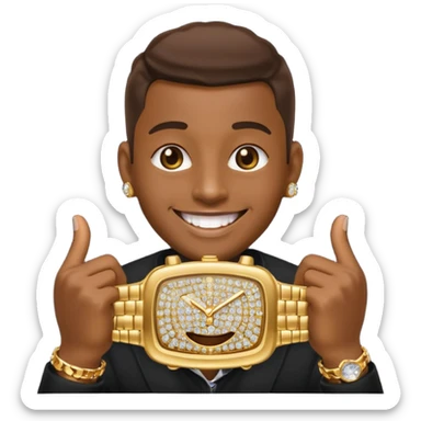 iPhone style emoji showing off his diamond encrusted grill and watch sticker