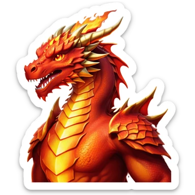 cinematic-noble-fierce-fire-dragon-portrait-emoji,-poised-and-imposing,-with-a-muscular,-scaled-body-ablaze-in-fiery-hues-of-crimson,-molten-orange,-and-molten-gold,-and-intense,-burning-eyes-that-mirror-the-heart-of-a-volcano;-rendered in detail sticker