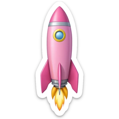 A single rocket, colored in pastel pink and yellow, glossy and smooth, cartoonish, vibrant colors, high detail, simple and cute design, isolated on white background, centered composition sticker