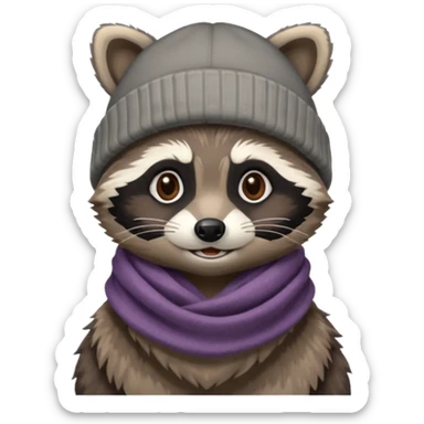 Racoon with scarf and beanie cap sticker