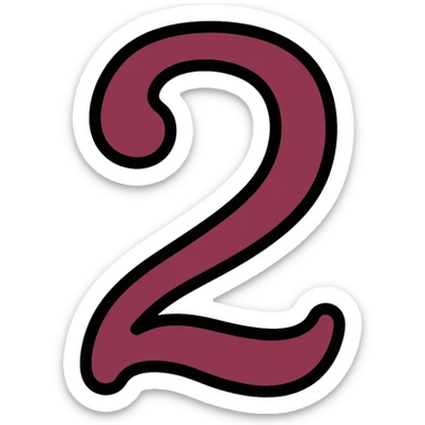 Number 2 in serif italic font with matted style in muted, deep, rich burgundy-charcoal mix color sticker