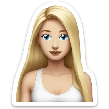 beautiful woman, long straight blonde hair, blue eyes, white tank top, tilted head sticker