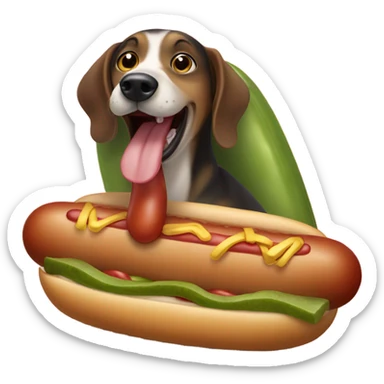 dog eating a hot dog on a pickle sticker