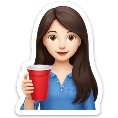 white happy long haired brunette girl with red solo cup sticker