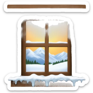 a brown window with snow view outside sticker