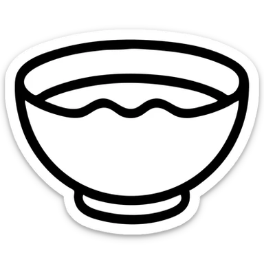 simple bowl with brown liquid, no face, no expression, no cartoon features, outlined icon style sticker