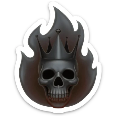 generate a black skull with a black diamond crown burning with a black flame sticker
