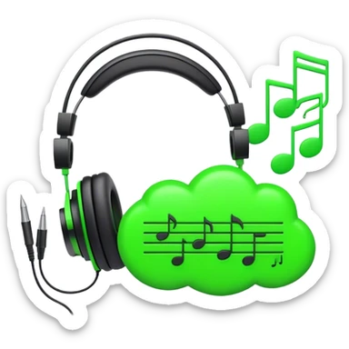 Create a creative and inspiring emoji that represents writing music tracks. The design should feature musical notes, a pen or pencil, and a digital audio workstation (DAW) interface or a computer screen with a visible waveform, symbolizing the process of composing and arranging a track. Add elements like a metronome or a pair of headphones to reflect the recording and editing aspects. Use vibrant colors like electric blue, purple, or neon green to represent creativity and innovation in music production. The background should be transparent. sticker