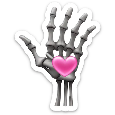 Skeleton hand w middle finger upright w pink heart on middle finger sticker