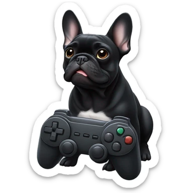 All black French bulldog playing video games sticker