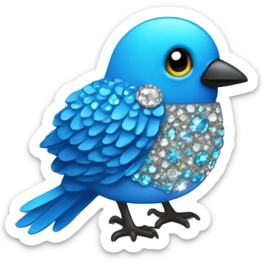 Big bedazzled blue baby bird  sticker