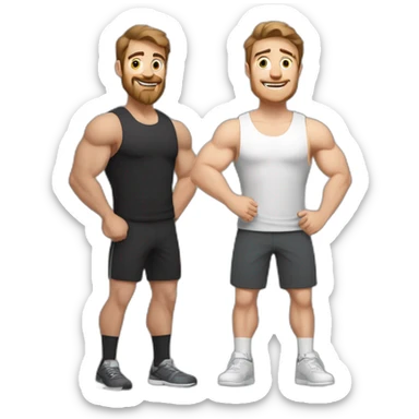 Full height Actively gesturing with hands Pale skinned Fit Man With the biceps and brown hair in dark gray Sleeveless Mike, black oversize sports shorts, watch and white Sneakers sticker