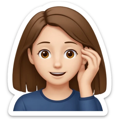 I need an emoji that tucks her hair behind her ear and slightly chuckles and looks up sticker