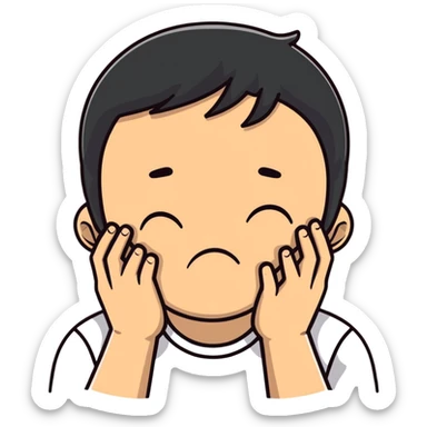 Face clutching head in agony and pain, suffering expression, hands gripping head sticker