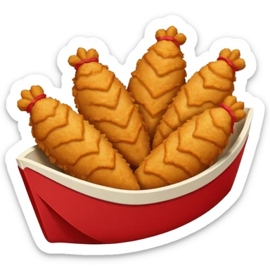 Five delicious breaded chicken tenders in a red paper food boat sticker