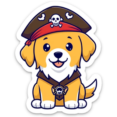 Golden Retriever usando fantasia de pirata  sticker