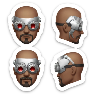 Red skin and white goatee male cyborg head with silver steampunk goggles sticker