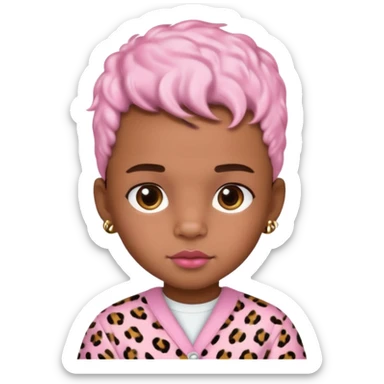 brown-skin boy with baby pink blush and glossy lips and leopard print hair ￼ sticker